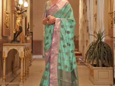 TURQUOISE WEAVE ZARI SAREE
