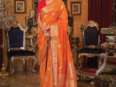 ORANGE TUSSER SILK WEAVE SAREE