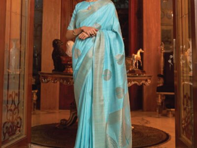BLUE HANDLOOM SEQUINS SILK SAREE