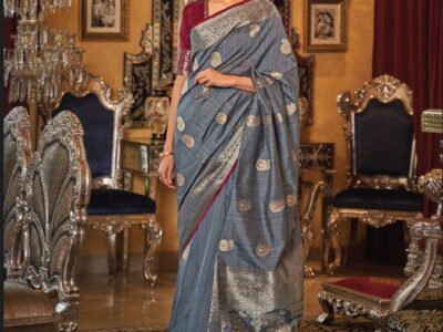 BLUE TUSSER SILK WEAVE SAREE