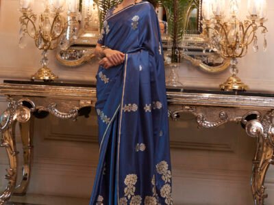 DARK BLUE PURE SATIN WEAVING SILK SAREE