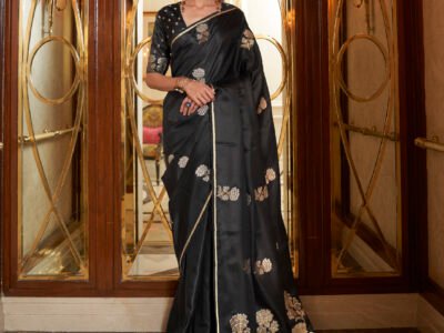 BLACK PURE SATIN WEAVING SILK SAREE
