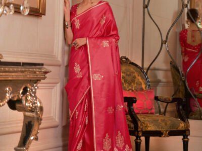 PINK PURE SATIN WEAVING SILK SAREE