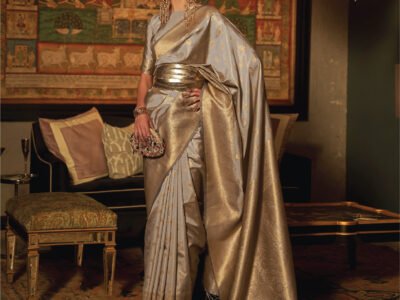GREY WEAVED ZARI SILK SAREE