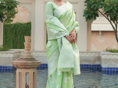 GREEN PURE LINEN SOFT SAREE