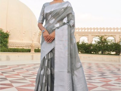 GREY PURE LINEN SOFT SAREE
