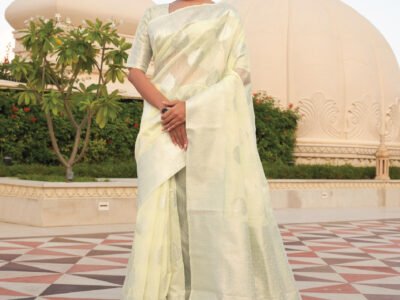 YELLOWWISH PURE LINEN SOFT SAREE