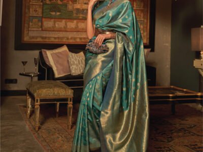 TURQUOISE WEAVED ZARI SILK SAREE