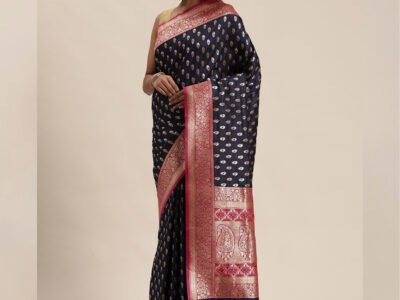DARK NAVY BLUE WOVEN BANARASI SILK SAREE
