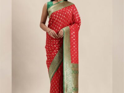 HOT RED WOVEN BANARASI SILK SAREE