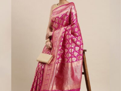 MAGENTA PINK WOVEN COTTON SILK SAREE