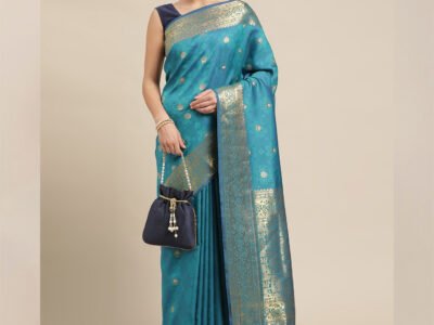 BLUE WOVEN ZARI SILK SAREE