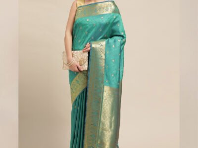 TURQUOISE GREEN WOVEN SILK SAREE
