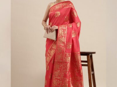 ORANGE WOVEN COTTON SILK SAREE