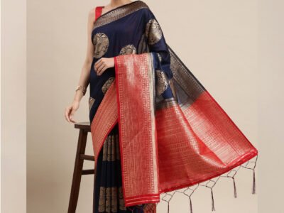 NAVY BLUE WOVEN COTTON SILK SAREE