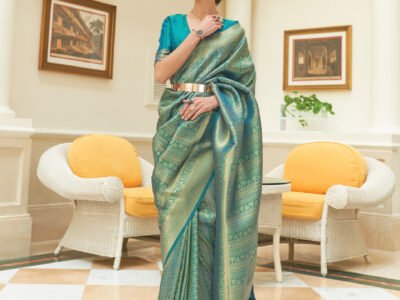 TURQUOISE WEAVED KANJIVARAM SAREE