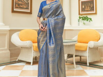 BLUE WEAVED KANJIVARAM SAREE