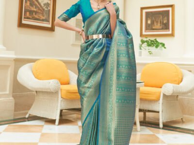 TURQUOISE WEAVED KANJIVARAM SAREE
