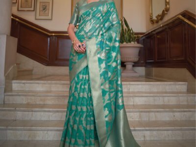 GREEN ORGANZA SAREE