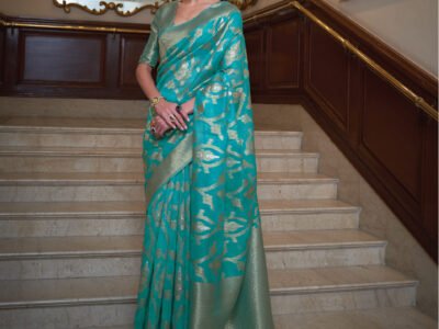 BLUE ORGANZA SAREE