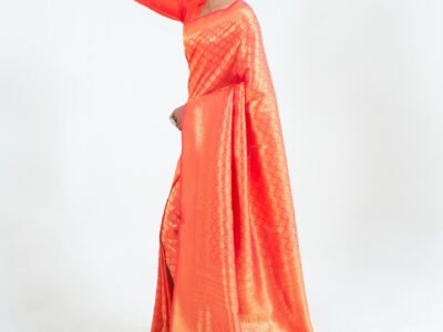 LIGHT ORANGE WEAVED KANJIVARAM SAREE