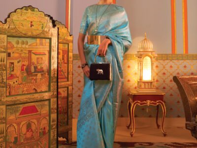 BLUE SATIN WEAVE SAREE