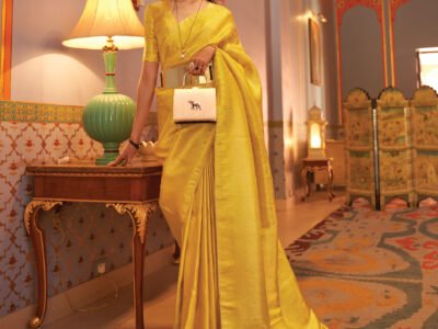 YELLOW SATIN WEAVE SAREE