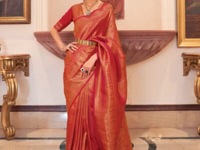 DARK ORANGE KANJIVARAM SILK SAREE