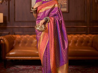 PURPLE SILK FUSION BANARASI SAREE