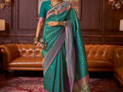 TURQUOISE SILK FUSION BANARASI SAREE