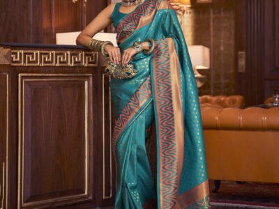 BLUE SILK FUSION BANARASI SAREE