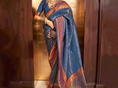 DARK BLUE SILK FUSION BANARASI SAREE