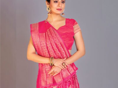ROSE PINK HEAVY ZARI PALLU DESIGNER SAREE WITH ZARI MOTIFS