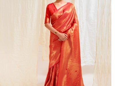 DARK ORANGE WEAVED KANJIVARAM SAREE